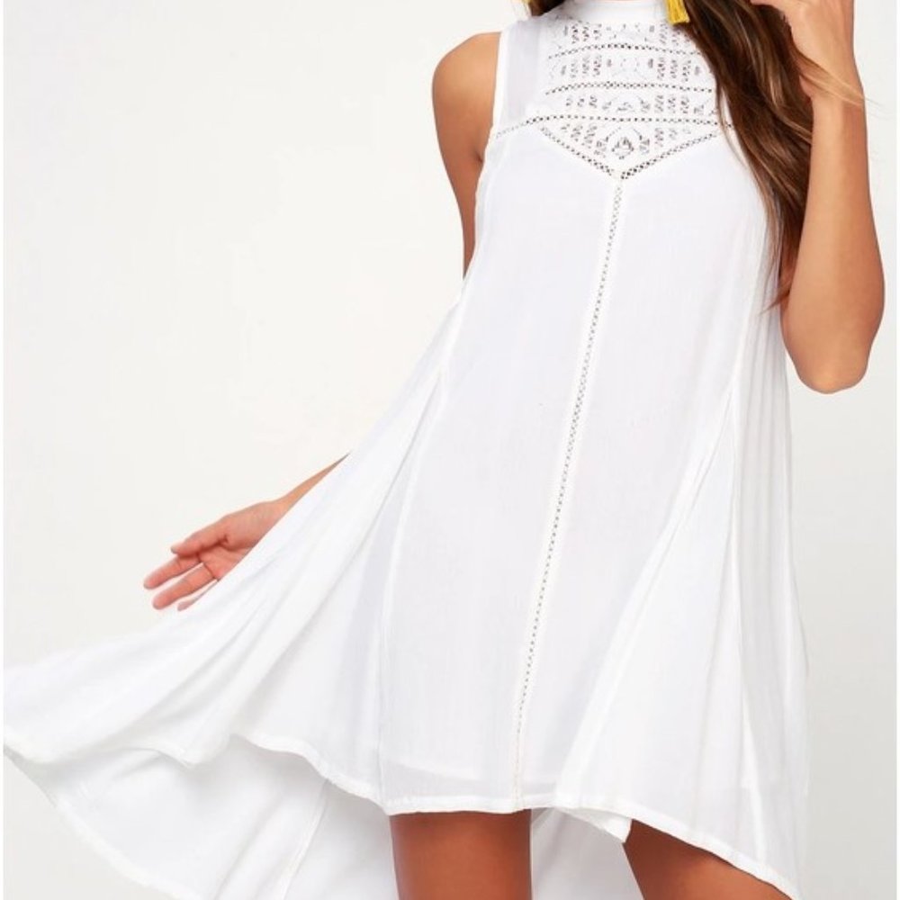 Issi White Crochet Lace High-Low Dress